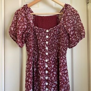 Madewell Lucie Smocked Button-Front Midi Dress in Batik Vine